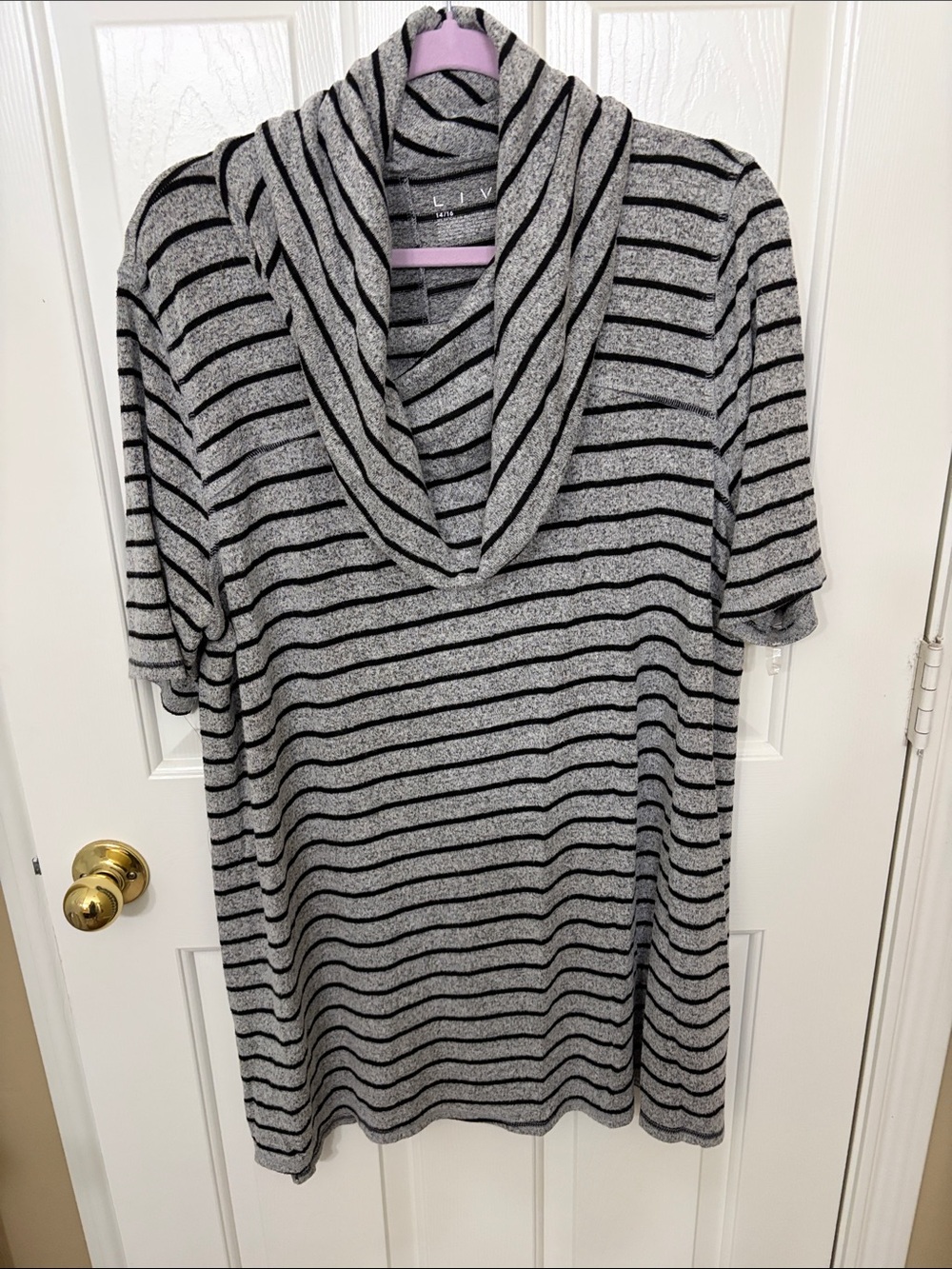 Livi Active Gray and Black Striped Cowl Neck Tunic- Sz 14/16